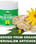 Organic Inulin Powder - Natural Prebiotic Fiber For Gut Health. Usda Organic Raw Whole Food Plant Based Vegan Prebiotics Fos