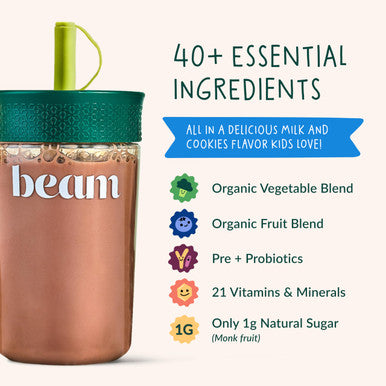 Beam Kids Multivitamin Powder Kids Vitamins with Greens Probiotic & Prebiotic Immune Support for Children & Toddlers No Artificial Sweeteners For Picky Eaters 20 Servings Chocolate Chip Cookie