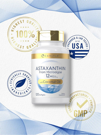 Carlyle Astaxanthin 12mg | 120 Softgels | Supplement from Microalgae | with Coconut Oil | Non-GMO & Gluten