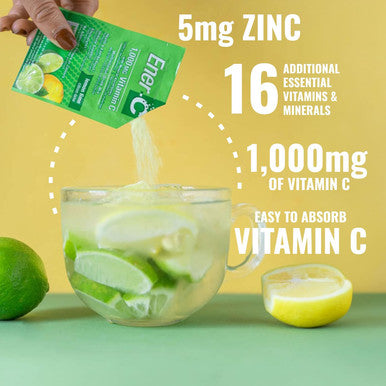 Ener-C Lemon Lime Multivitamin Drink Mix Powder Vitamin C 1000Mg & Electrolytes With Real Fruit Juice Natural Energy & Immune Support For Women & Men - Non-Gmo Vegan & Gluten - 60 Count