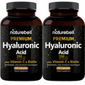 NatureBell 2 Pack Plant Based Hyaluronic Supplements 250mg with 25mg Vitamin C & Biotin 5000mcg, 480 Total Capsules | Essential for Hair Growth, Joint Support, & Hydrating Skin | Non-GMO