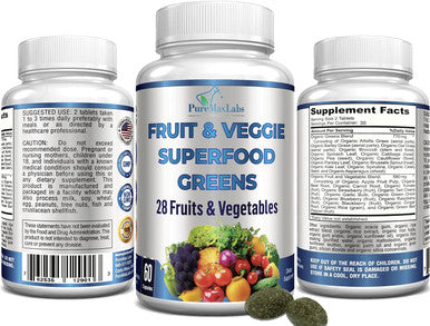 YUMMYVITE Fruit And Veggie Superfood Greens - 28 Fruits And Vegetables Incl. Alfalfa, Barley Grass, Spirulina, Beet Root, Tart Cherry, Concentrated Natural Antioxidants- 60 Tablets