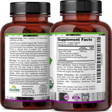 Zazzee USDA Organic Milk Thistle Extract Capsules and Extra Strength 8-in-1 Immune Support Capsules