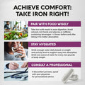 Iron Supplement For Women - Iron 65Mg (Ferrous Sulfate 325Mg) - Stomach Friendly Slow Release Iron High Absorption - Vitamins C, D3, B6, B12 & Folate - Iron Level & Energy Support - 60 Capsules