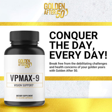 Golden After 50 Vpmax-9 - Sight Care And Antioxidant Supplement With Eye Vitamins, Lutein, Lycopene And Bilberry Extract - 60 Gelatin Capsules