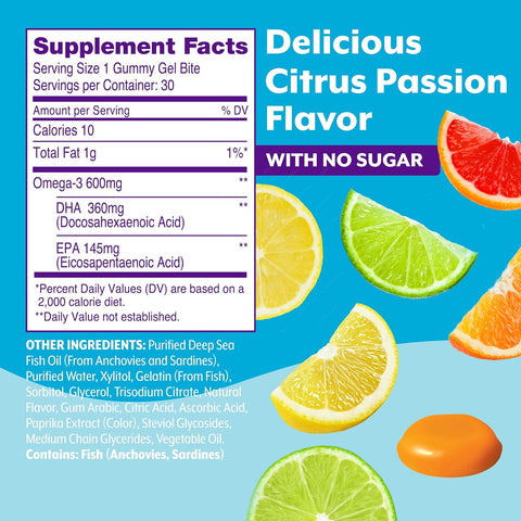 Viactiv Omega 3 Fish Oil Gummies. Epa Dha Supplement For Heart Health And Brain Health 30 Sugar Gummy Vitamins 1Pc Serving