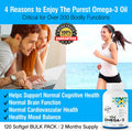 Plantvital Omega 3 Capsules- Pure Norwegian Omega 3 Fish Oil Supplements - Triple Strength- No Fish Flavor- Molecularly Distilled- Cognitive, Joint, Eye, Hair And Heart Health Support-120 Capsules