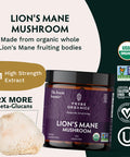 TRIBE ORGANICS Lion's Mane Supplement 1800mg Mushroom Extract Powder 120 Vegan Capsules