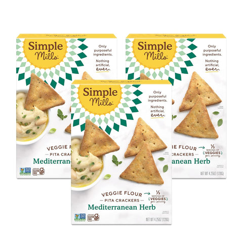 Simple Mills Veggie Pita Crackers Himalayan Salt Gluten Vegan Healthy Snacks Paleo Friendly 4.25 Ounce (Pack of 1)
