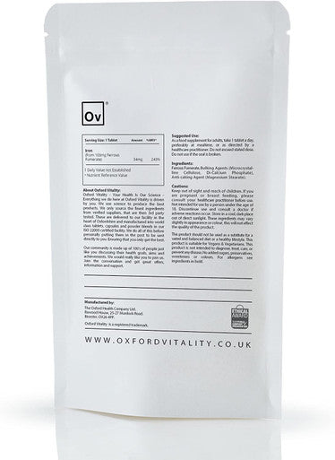 Iron Tablets | High Strength 34mg | Blood Health, Anaemia, General Health & Well Being | Oxford Vitality (120 Tablets)
