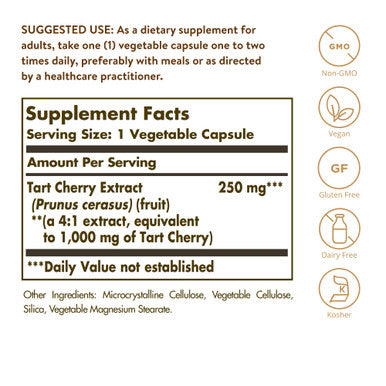 Solgar Tart Cherry 1000 Mg 90 Vegetable Capsules - Antioxidant With Quercetin Chlorogenic Acid & Anthocyanins Compounds - Non Gmo Vegan Gluten Free Dairy Free - 90 Servings