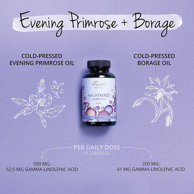Evening Primrose Oil VegaveroÃƒâ€šÃ‚Â® | 100% Organic & Cold-Pressed | with Borage Seed Oil | 90 Vegan GreenCapsÃƒâ€šÃ‚Â® Capsules | No Additives | Rich in Linoleic Acid, Omega 3 & GLA