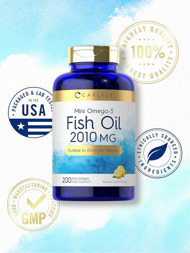 Carlyle Mini Fish Oil Softgels | 2010 mg | 200 Omega-3 Pills | with EPA & DHA | Non-GMO & Gluten Supplement