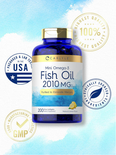 Carlyle Mini Fish Oil Softgels | 2010 Mg | 200 Omega-3 Pearls | Non-Gmo & Gluten Free Supplement