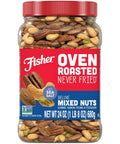 Fisher Oven Roasted Never Fried Deluxe Mixed Nuts 24 Ounces (Pack of 1) Almonds Cashews Pecans Pistachios Healthy Snacks for Adults Made With Sea Salt No Added Oil Trail Mix Gluten