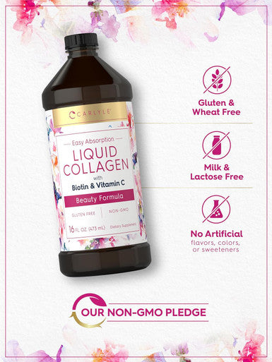 Carlyle Liquid Collagen 16 fl oz | with Biotin and Amino Acid Protein | Natural Berry Flavor | Non-GMO Gluten