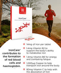 Healthspan IronCare (120 Tablets) | Added Vitamin C & B2, B6 & B12 | Stomach Friendly | Combats Tiredness & Fatigue | Supports Red Blood Cell Formation | Vegan Formula