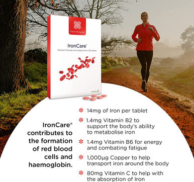 Healthspan IronCare (120 Tablets) | Added Vitamin C & B2, B6 & B12 | Stomach Friendly | Combats Tiredness & Fatigue | Supports Red Blood Cell Formation | Vegan Formula