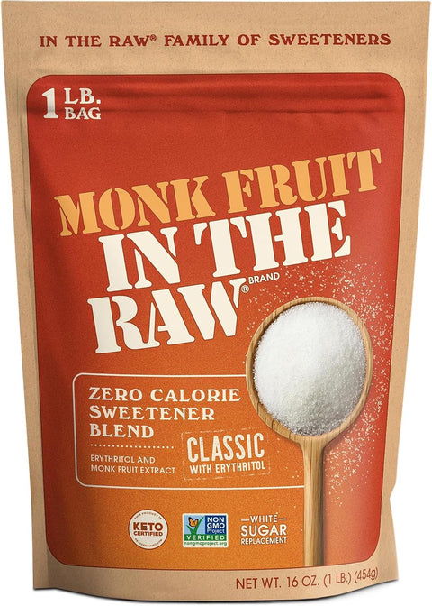 Monk Fruit In The Raw, Golden Monk Fruit Sweetener Bag, 1 LB | Keto Certified Monk Fruit Sweetener, Perfect Substitute for Raw Cane Sugar, Good for Baking, Zero Net Carbs, Zero Calories