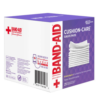Band-Aid Brand Cushion Care Medium Gauze Pads, 3X3 Inch (Pack Of 25)