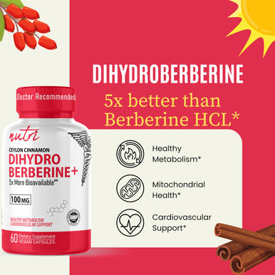 Nature's Fusions Dihydroberberine Supplement 100mg 60 Capsules with Ceylon Cinnamon 5X More Effective Than Regular Berberine HCL