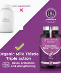 Laboratoires Nutrimea Organic Milk Thistle - Pure Seed Powder Excipient Free - Triple Action Liver Supplement: Detoxify Protect & Strengthen - 120 Vegan Capsules - High Strengh - French Expertise - Nutrimea