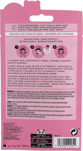 Oh K Watermelon Vitamin C Sheet Mask for Dry and Dehydrated Skin, with added Hyaluronic Acid, Hydrating & Brightening, Biodegradable, Vegan and Cruelty Free, 30g