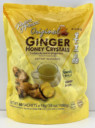 Prince Of Peace Instant Ginger Honey Crystals Family Value Pack 60 Sachets 18G Per Sachets (Total 38Oz/ 1080G) By