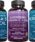 Antarctic Krill Oil, Elderberry Vitamin C & Zinc and Triple-Strength Omega 3 Fish Oil Bundle, 1250 mg Krill Oil & 2,200 mg Fish Oil Providing Omega 3 EPA and DHA, Elderberry for Immune Support