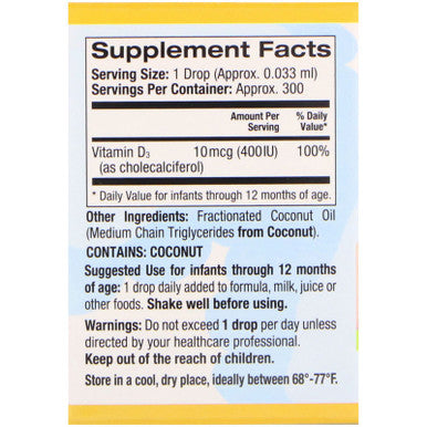 Baby Vitamin D3 By California Gold Nutrition - Liquid D3 Supplement For Babies, Vegetarian Friendly - Developmental Support - Alcohol & Gluten Free, Non-Gmo - 10 Mcg (400 Iu) - 0.34 Fl Oz (10 Ml), 2