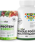 Plantvital Bundle Unflavored Organic Vegan Protein Powder - 18 Superfoods, And Whole Foods Multivitamins With 56 Superfoods For Your Daily Nutrients Needs.