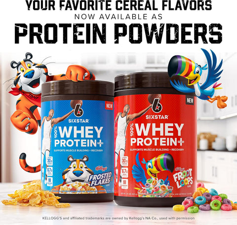 Six Star Whey Protein Powder Plus Kellogg'S Froot Loops & Frosted Flakes Flavors 30G Protein Muscle Builder For Men & Women 1.8Lb Each