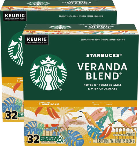 Starbucks K-Cup Coffee Pods, Starbucks Blonde Roast Hot or Iced Coffee, Veranda Blend, 60 Keurig Pods