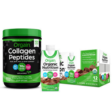 Orgain Grass Fed Hydrolyzed Collagen Peptides Protein Powder Organic Nutritional Shake Creamy Chocolate Fudge Meal Replacement 16g Protein 21 Vitamins Minerals 11 Ounce 12 Count