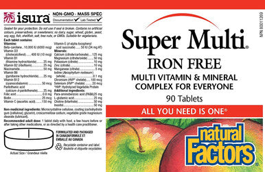 Natural Factors Super Multi Iron Free Daily Multivitamin and Mineral Support 90 tablets 90 servings