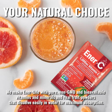 Ener-C Tangerine Grapefruit Multivitamin Drink Mix Powder Vitamin C 1000Mg & Electrolytes - Real Fruit Juice Natural Energy & Immune Support For Women & Men - Non-Gmo Vegan & Gluten - 30 Count