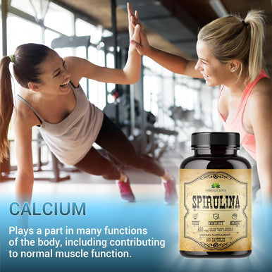 Herbalicious Spirulina Capsules - Natural Daily Superfood Supplement-Blue Green Algae Extract with B Vitamins Iron Amino Acid&Antioxidants to Support Immune System Function Total Body Cleanse 100 Capsules