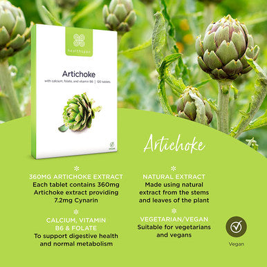 Healthspan Artichoke Extract 360mg (120 Tablets) | High Strength Vegan Artichoke Tablets with 7.2mg of Cynarin | with Calcium, Folate & Vitamin B6 | Supports Digestive Health | Vegan