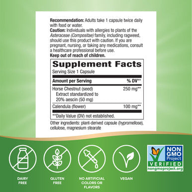 Nature's Way Standardized Horse Chestnut Premium Extract 250 mg per serving 90 Vegan Capsules