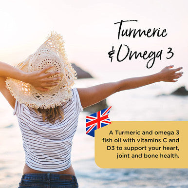 Healthspan Turmeric & Omega 3 | 30 Capsules | Added Vitamin C & Vitamin D3 | Heart, Joint & Bone Health | Sustainably Sourced