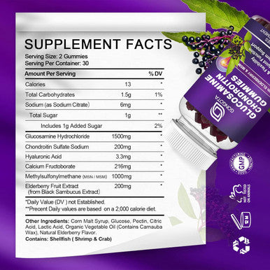 Glucosamine Chondroitin Gummies, Extra Strength 1500Mg Glucosamine With Msm & Elderberry, Joint Support Supplement, Best Cartilage & Immune Support Supplement For Men And Women - 60Count (1 Pack)