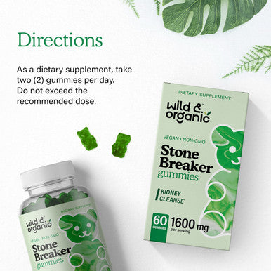 Wild & Organic Stone Breaker Gummies - Chanca Piedra Chewable Health Supplement for Gallbladder Support - May Help with Liver, Kidney, Urinary Tract Cleanse - Vegan, Gluten-Free - 60 Count