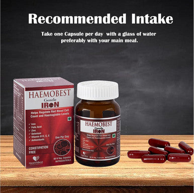 Haemobest Iron Power Capsules - 60 Count - Boost Hemoglobin, Gentle On Stomachs - Non-Constipating Formula - Enhances Red Blood Cells Suppor