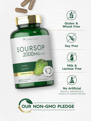 Carlyle Soursop Leaves 2000mg 160 Capsules Traditional Herb Non GMO Gluten Supplement