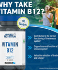 Applied Nutrition Vitamin B12 1000mcg Contributes to The Normal Function of The Immune System and Reduction of Tiredness and Fatigue Made in The UK 90 Vegetarian and Vegan Tablets