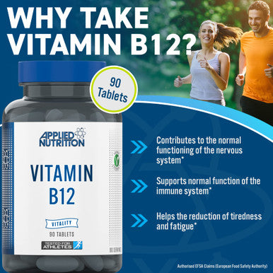 Applied Nutrition Vitamin B12 1000mcg Contributes to The Normal Function of The Immune System and Reduction of Tiredness and Fatigue Made in The UK 90 Vegetarian and Vegan Tablets