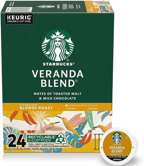 Starbucks K-Cup Coffee Pods, Starbucks Blonde Roast Hot or Iced Coffee, Veranda Blend, 60 Keurig Pods