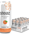 Steaz Organic Green Tea Zero Calorie Raspberry (12 Pack) Antioxidant Brew 65mg Natural Caffeine Vitamin C Stevia Sweetened Iced Tea Vegan Fair Trade 12 Cans 16 fl oz (473mL)
