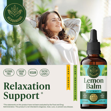 HERBAMAMA Lemon Balm Tincture Relaxation & Calm Support Lemon Balm Extract Nervous System Support Liquid