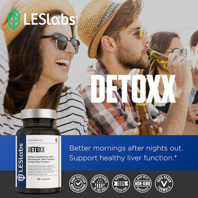 LES Labs DeToxx Better Mornings Liver Support Alcohol Metabolism Electrolyte Replenishment Prickly Pear Milk Thistle LCysteine 60 Capsules